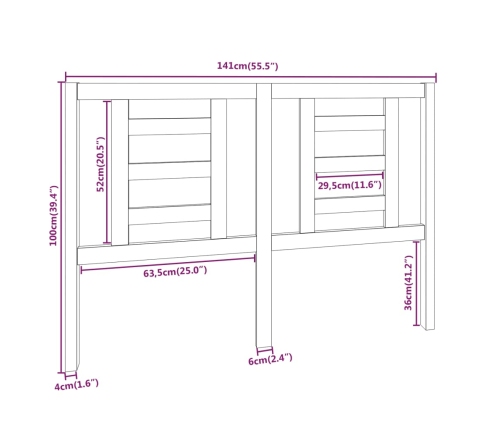 Cabecero de cama madera maciza de pino marrón miel 141x4x100 cm