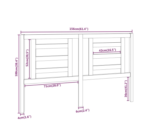 Cabecero de cama madera maciza de pino 156x4x100 cm