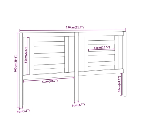 Cabecero de cama madera maciza de pino gris 156x4x100 cm