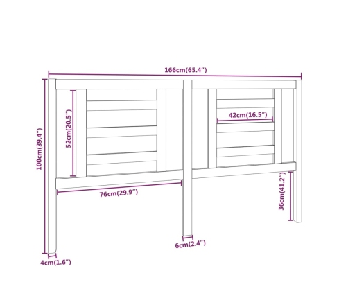 Cabecero de cama madera maciza de pino 166x4x100 cm