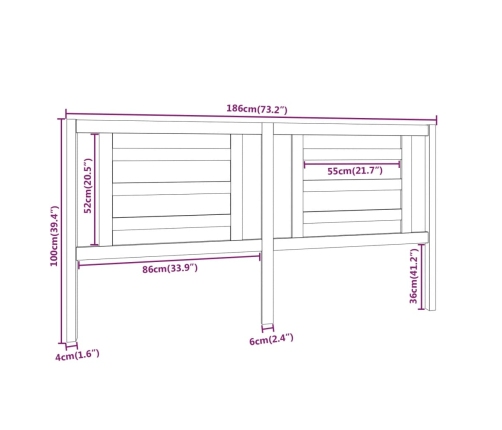 Cabecero de cama madera maciza de pino 186x4x100 cm