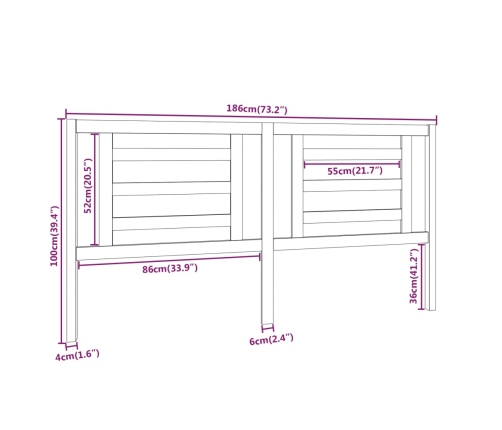 Cabecero de cama madera maciza de pino gris 186x4x100 cm