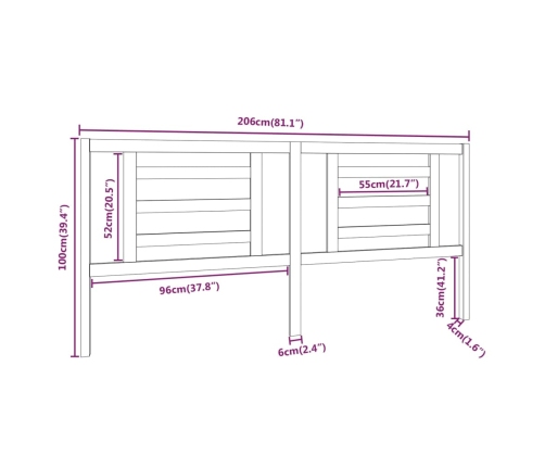 Cabecero de cama madera maciza de pino 206x4x100 cm