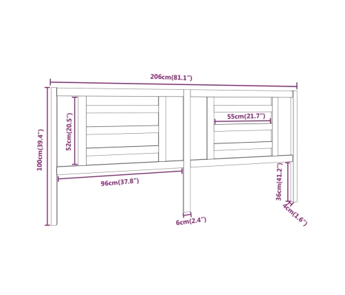 Cabecero de cama madera maciza de pino marrón miel 206x4x100 cm