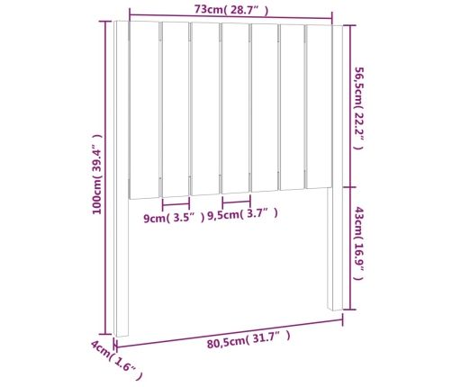 Cabecero de cama madera maciza de pino gris 80,5x4x100 cm