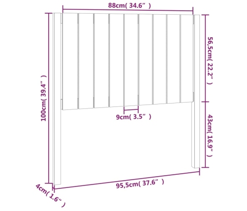 Cabecero de cama madera maciza de pino gris 95,5x4x100 cm