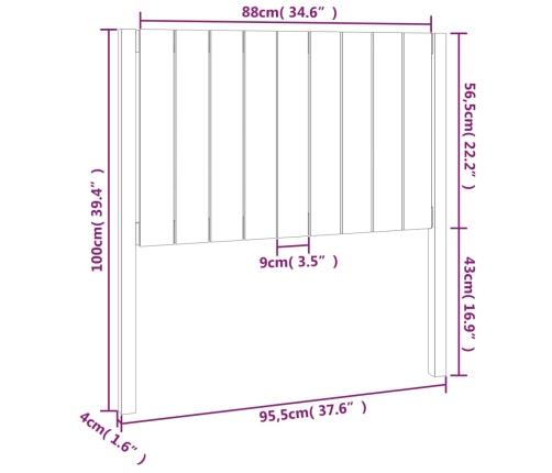 Cabecero de cama madera maciza de pino negro 95,5x4x100 cm