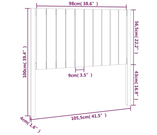 Cabecero de cama madera maciza de pino blanco 105,5x4x100 cm