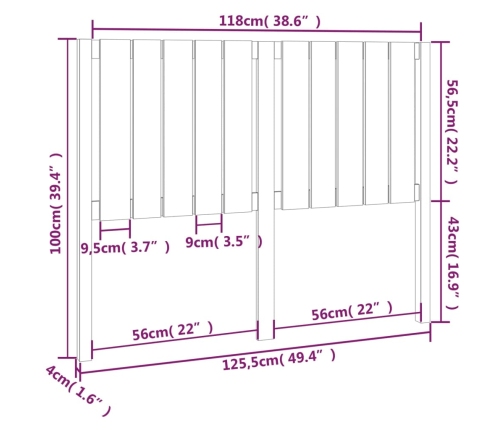 Cabecero de cama madera maciza de pino gris 125,5x4x100 cm