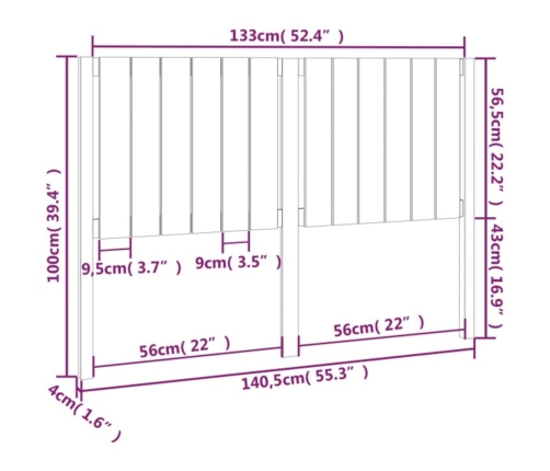 Cabecero de cama madera maciza de pino blanco 140,5x4x100 cm