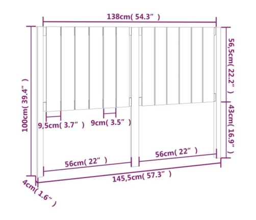 Cabecero de cama madera maciza de pino negro 145,5x4x100 cm