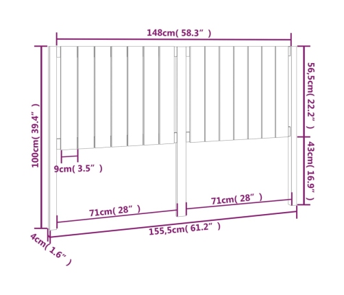 Cabecero de cama madera maciza de pino blanco 155,5x4x100 cm