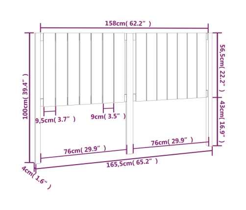 Cabecero de cama madera maciza de pino 165,5x4x100 cm