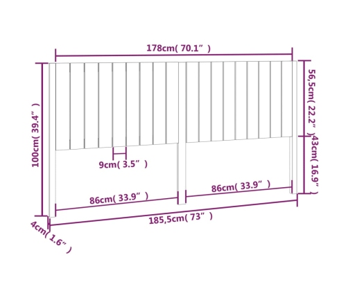 Cabecero de cama madera maciza de pino 185,5x4x100 cm