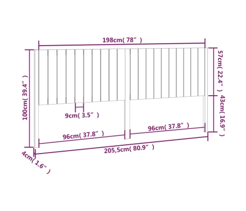 Cabecero de cama madera maciza de pino 205,5x4x100 cm