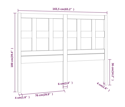 vidaXL Cabecero de cama madera maciza de pino gris 165,5x4x100 cm