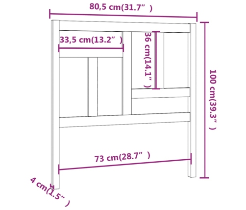 vidaXL Cabecero de cama madera maciza de pino blanco 80,5x4x100 cm