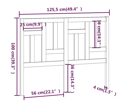 Cabecero de cama madera maciza de pino 125,5x4x100 cm