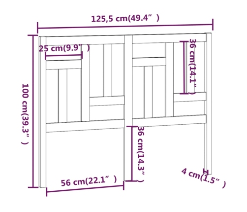 Cabecero de cama madera maciza de pino gris 125,5x4x100 cm