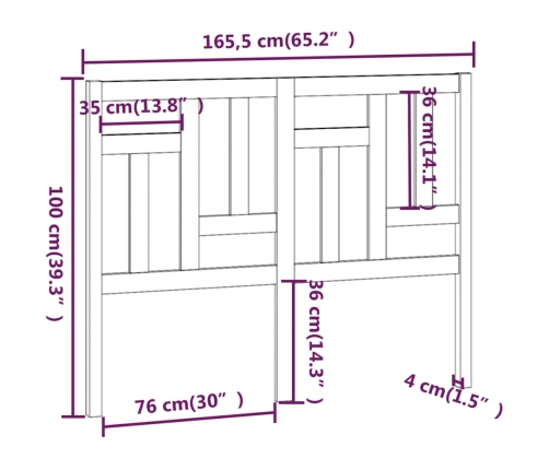 Cabecero de cama madera maciza de pino 165,5x4x100 cm