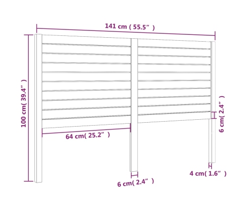 Cabecero de cama madera maciza de pino negro 141x4x100 cm