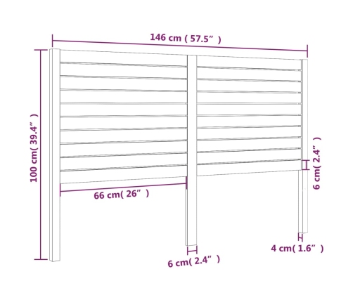 Cabecero de cama madera maciza de pino negro 146x4x100 cm