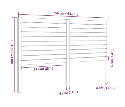 vidaXL Cabecero de cama madera maciza de pino 156x4x100 cm