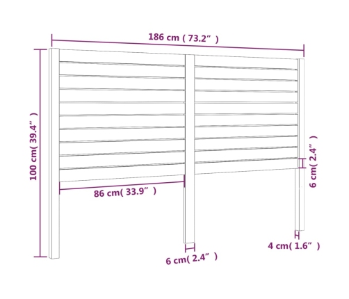 Cabecero de cama madera maciza de pino negro 186x4x100 cm