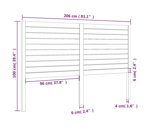 Cabecero de cama madera maciza de pino blanco 206x4x100 cm