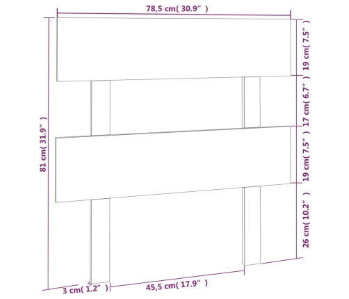 Cabecero de cama madera maciza de pino negro 78,5x3x81 cm