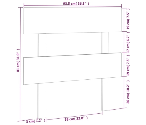 vidaXL Cabecero de cama madera maciza de pino gris 93,5x3x81 cm