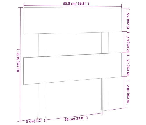 Cabecero de cama madera maciza de pino negro 93,5x3x81 cm