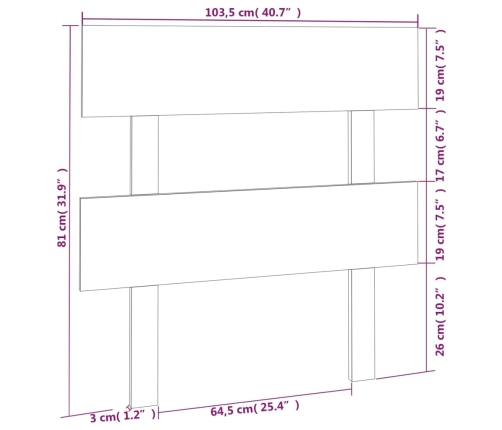 Cabecero de cama madera maciza de pino blanco 103,5x3x81 cm