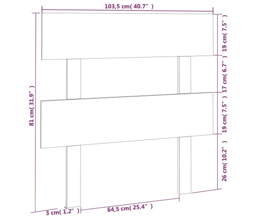 Cabecero de cama madera maciza de pino gris 103,5x3x81 cm