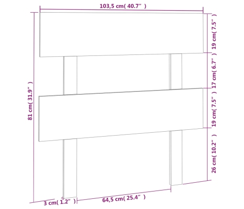 Cabecero de cama madera maciza de pino negro 103,5x3x100 cm