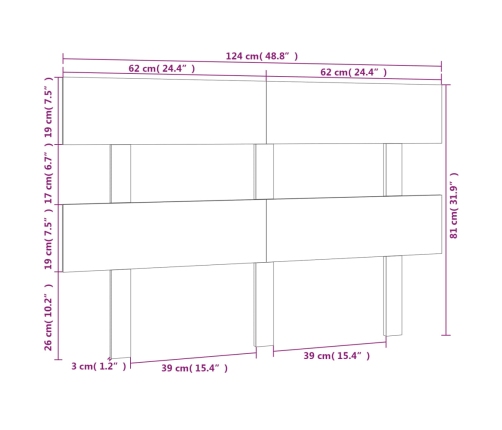 Cabecero de cama madera maciza de pino 124x3x81 cm