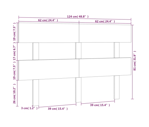 Cabecero de cama madera maciza de pino marrón miel 124x3x81 cm