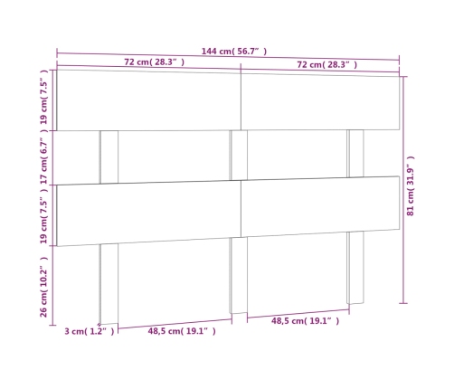 vidaXL Cabecero de cama madera maciza de pino 144x3x81 cm