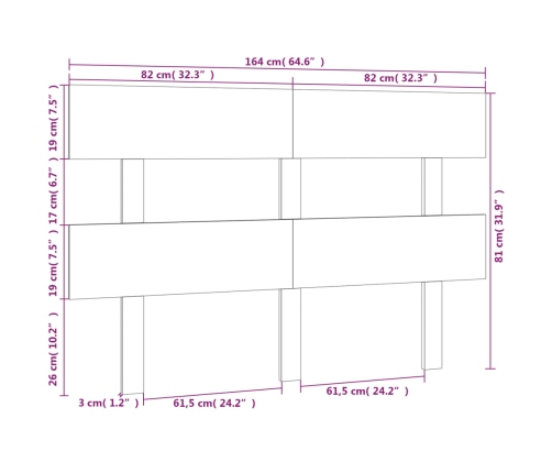 Cabecero de cama madera maciza de pino 164x3x81 cm