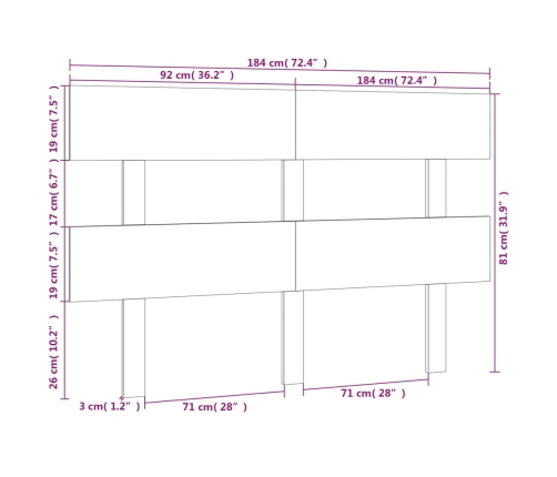 vidaXL Cabecero de cama madera maciza de pino 184,5x3x81 cm