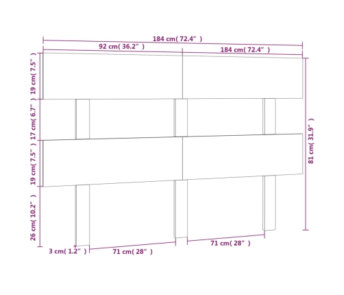 vidaXL Cabecero de cama madera maciza de pino blanco 184x3x81 cm