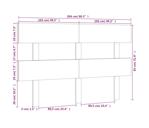 Cabecero de cama madera maciza de pino gris 204x3x81 cm