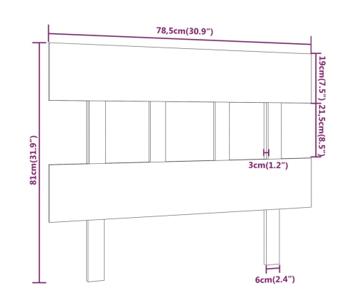 Cabecero de cama madera maciza de pino negro 78,5x3x81 cm