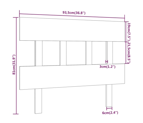 Cabecero de cama madera maciza de pino marrón miel 93,5x3x81 cm