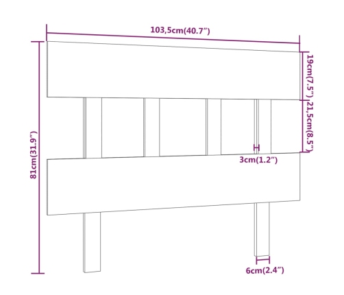 Cabecero de cama madera maciza de pino gris 103,5x3x81 cm