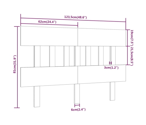 Cabecero de cama madera maciza de pino 123,5x3x81 cm