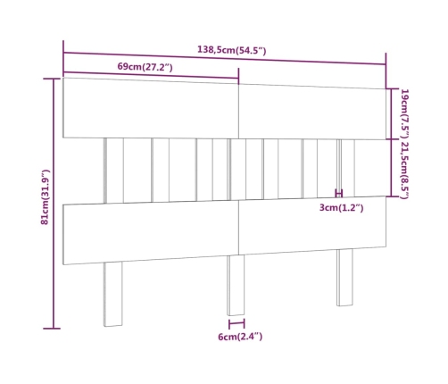 Cabecero de cama madera maciza de pino 138,5x3x81 cm