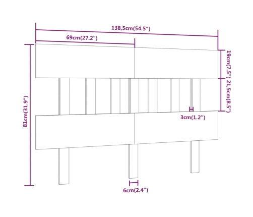 Cabecero de cama madera maciza de pino marrón miel 138,5x3x81cm