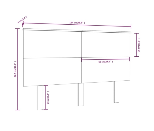 Cabecero de cama madera maciza de pino gris 124x6x82,5 cm