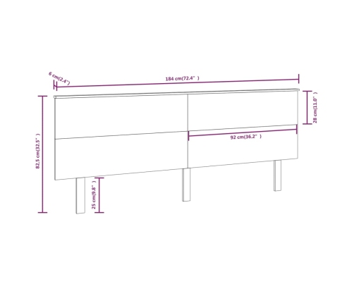 Cabecero de cama madera maciza de pino negro 184x6x82,5 cm